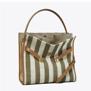 Tory Burch Lee Radziwill Striped Twill Double Bag